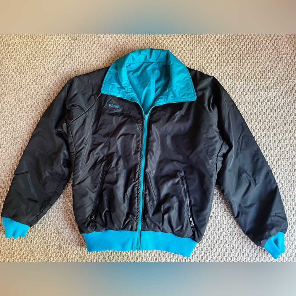Vintage 80's 90's Reversible COLUMBIA Ski Coat_Green Teal Black_ Size Large